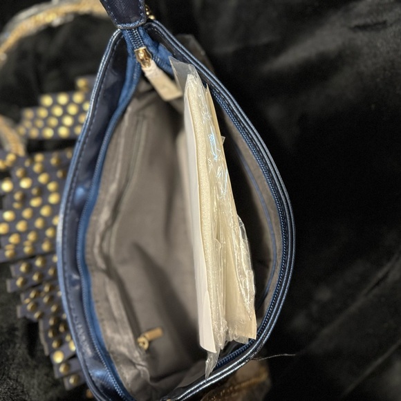 Blue and Gold Clutch with Embellished Design and Detachable Strap NWT - Picture 5 of 8